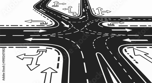Complex intersection with multiple lanes and directional arrows
