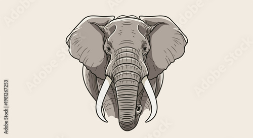 Detailed illustration of an elephant's face from a frontal perspective