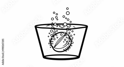 Effervescent pill dissolving in a glass of water, releasing bubbles