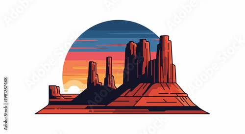 Desert rock formations at sunset under a striped sky