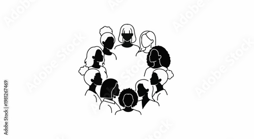 Diverse group of women depicted in a circle, symbolizing unity and community