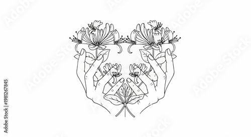 Delicate hands cradle blossoming flowers in a mirrored design