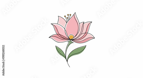 Delicate pink lotus flower with green leaves on a white background