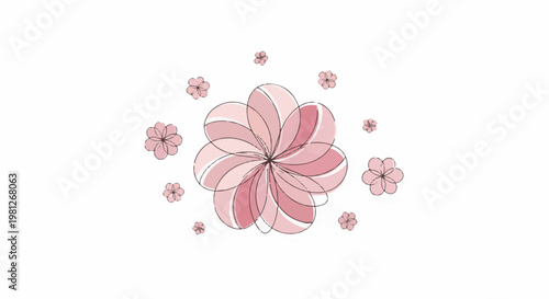 Delicate pink flowers with a watercolor effect scattered on white