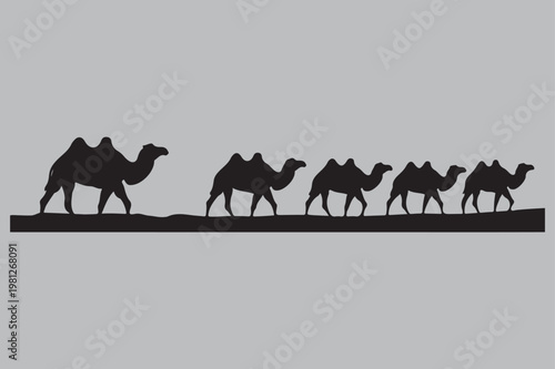 camel desert caravan stride silhouette vector design art and illustration