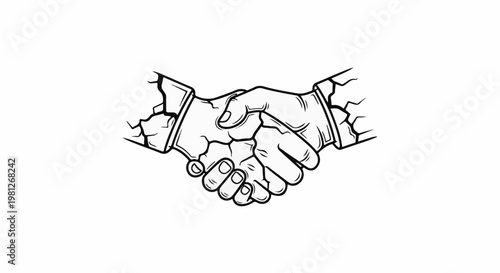 Detailed line art of a handshake with cracked cuffs