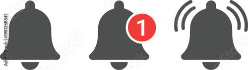 Notification bell icons in different states for user interface design