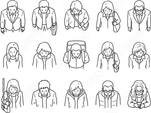 Black and white hoodie people vector set, hand drawn outline sketch characters front view, casual youth streetwear lifestyle avatars male and female upper body poses illustration