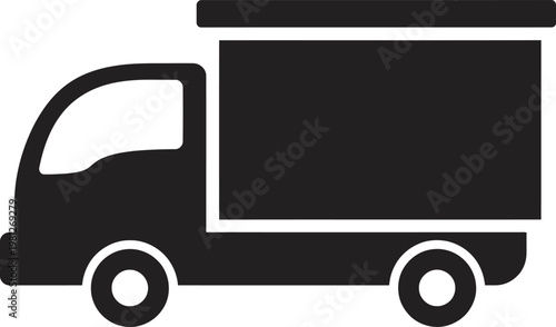 Black silhouette of a delivery truck on a white background for design and graphic use in logistics and transportation themes