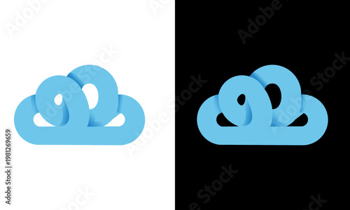 The blue cloud shaped links are intertwined on a black and white background