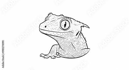 Detailed line drawing of a crested gecko