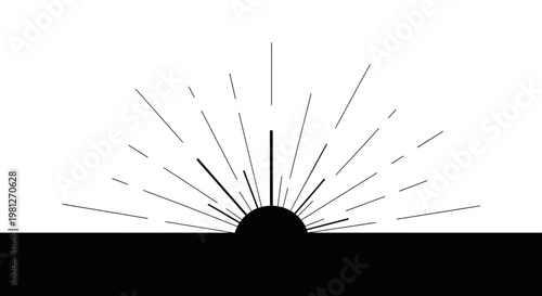 Abstract illustration of a rising sun with dynamic lines and contrasts