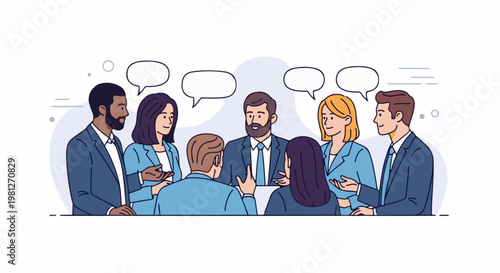 Diverse group of professionals in a business meeting, discussing ideas and collaborating