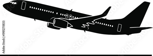 Commercial jetliner in mid-flight with extended landing gear isolated on white background, Vector