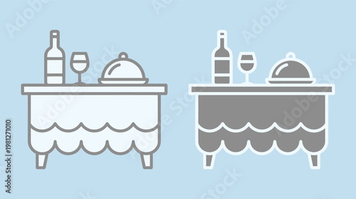 Vector graphic illustration of two buffet tables with wine and food