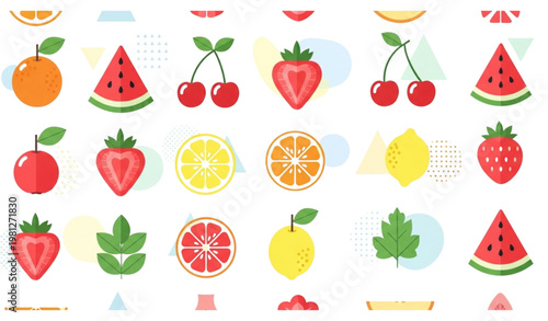 Fresh fruit icons seamless pattern vector organic food geometric design