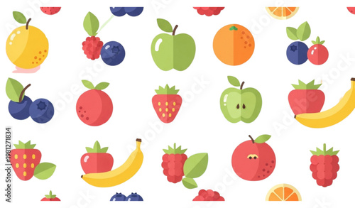 Abstract fruit pattern vector organic food icons seamless geometric set