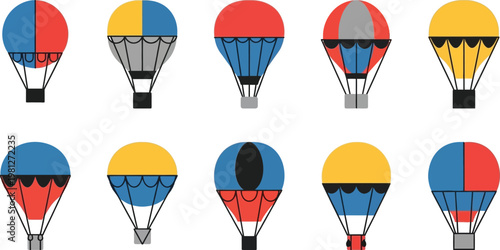 Diverse assortment of colorful hot air balloons in varied patterns and designs Vector