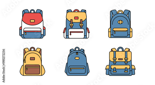Daypack Line art vector set minimal abstract modern illustration