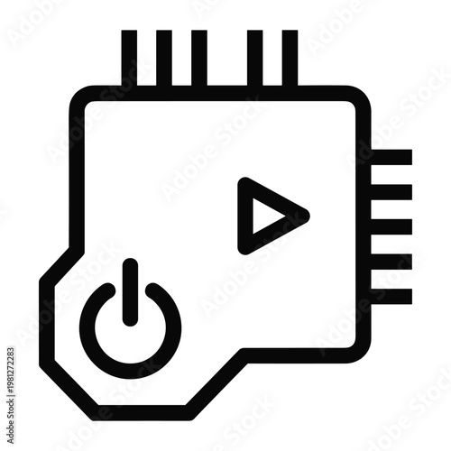 Electronic circuit board with power button and play symbol