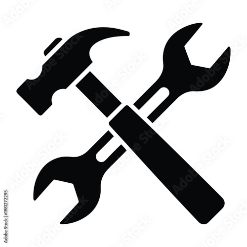 Hammer and wrench crossed tools icon