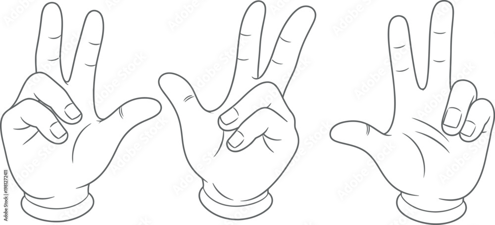 Fototapeta premium Three variations of the peace and victory hand gestures displayed side by side Vector
