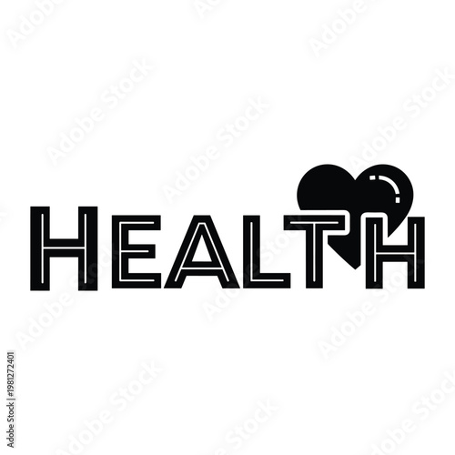 Health word with heart symbol integrated