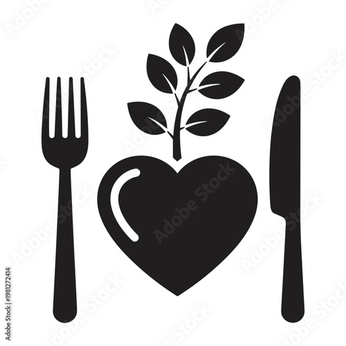 Heart shaped plant with fork and knife