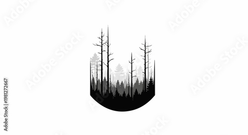 Dark forest silhouette with bare trees in foreground