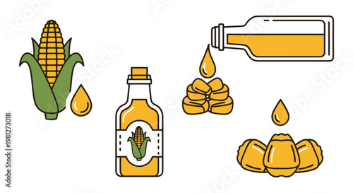 Corn oil Line art vector set simple clean shapes