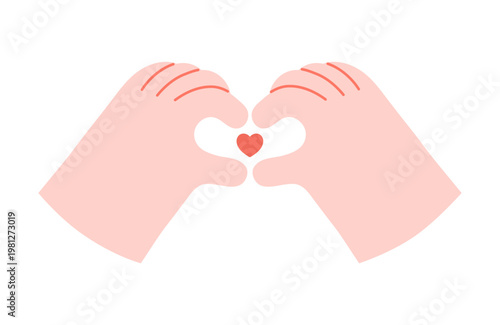 Hands making heart shape illustration isolated. Gesture, symbol, cartoon body parts. Love, friendship, support, care, empathy concept. Hand drawn flat vector, clip art element