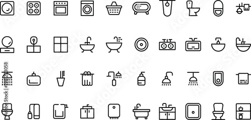 Black and white bathroom icons set, plumbing and household symbols for design Vector
