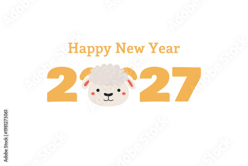 2027 Chinese Lunar New Year cute ram, sheep face illustration isolated. Asian zodiac sign, animal. CNY, Seollal, Tet holiday card, banner, design element, clip art. Flat vector, cartoon character