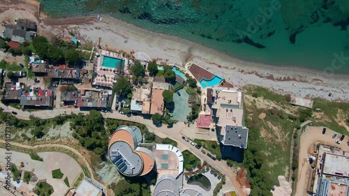 Aerial view of seaside hotels in Albania