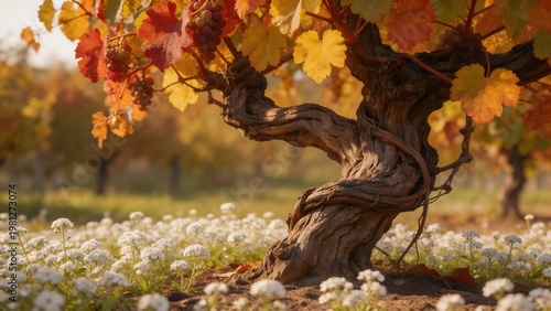 Wine grape tree with autumn leaves
