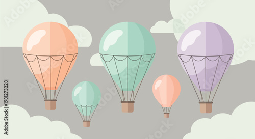 Colorful hot air balloons floating peacefully in the sky Vector