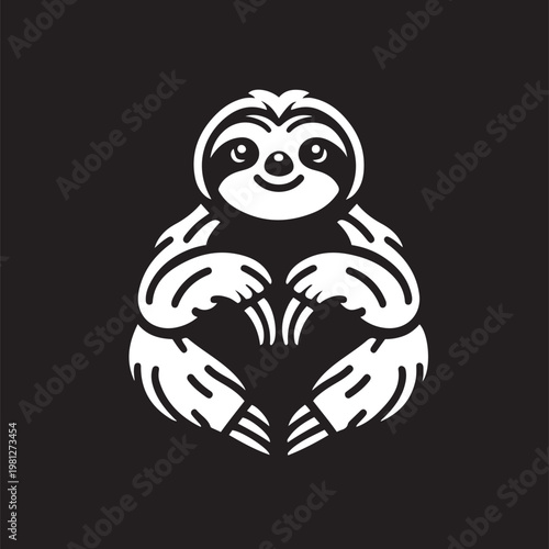 Cute cartoon sloth on dark blue background. Vector illustration