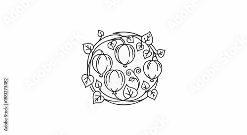 Decorative circular design with berries and leaves