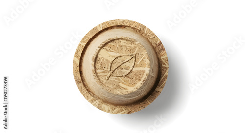 Close-up of champagne cork with logo, wine bottle stopper