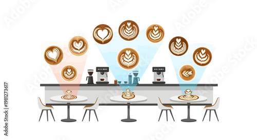 Flat design coffee shop menu icons and food service