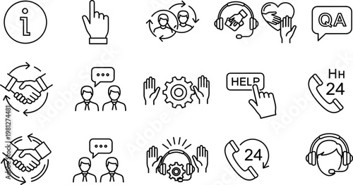 Customer support icon set with help service communication call center and assistance symbols isolated vector illustration