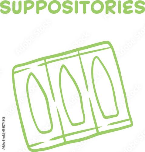 Suppositories pack arranged in blister packaging in simple outline style on light background perfect for pharmacy ads, medical infographic