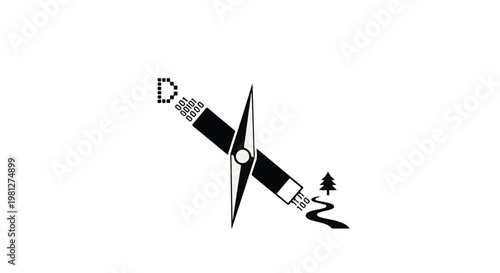 Creative writing symbol with lightning bolt and tree on pen nib, representing inspiration and eco-friendly literature in a modern artistic illustration