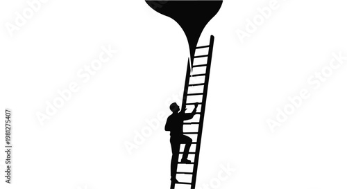 Businessman climbing ladder to reach goal success concept silhouette illustration