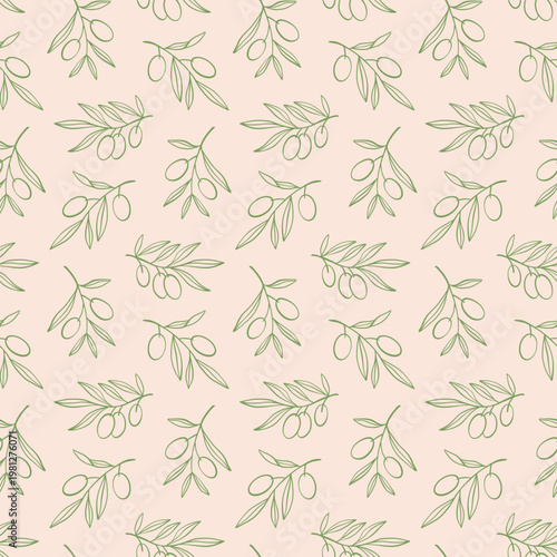 Italian olive branch delicate seamless pattern