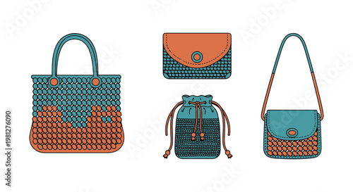 Crochet Bag Line art vector abstract minimal modern illustration
