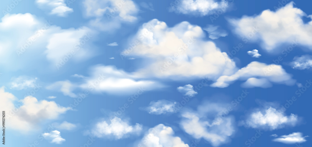 Obraz premium Light clouds in the blue sky. Blue Sky and puffy clouds. A horizontal shot of bright blue sky with puffy white clouds.