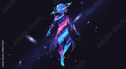 Astronaut in Space Suit Floating.