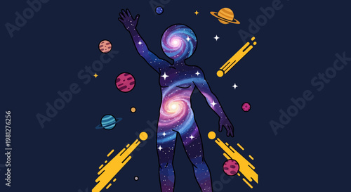 Astronaut in Space with Planets.