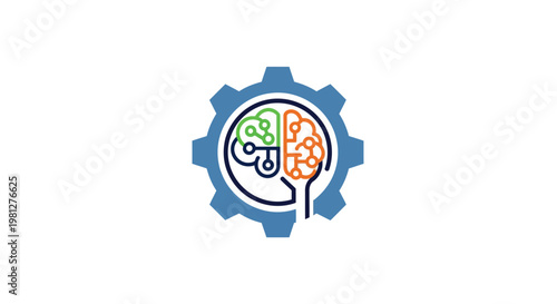 Creative brain and gear logo symbolizing artificial intelligence and innovative processes